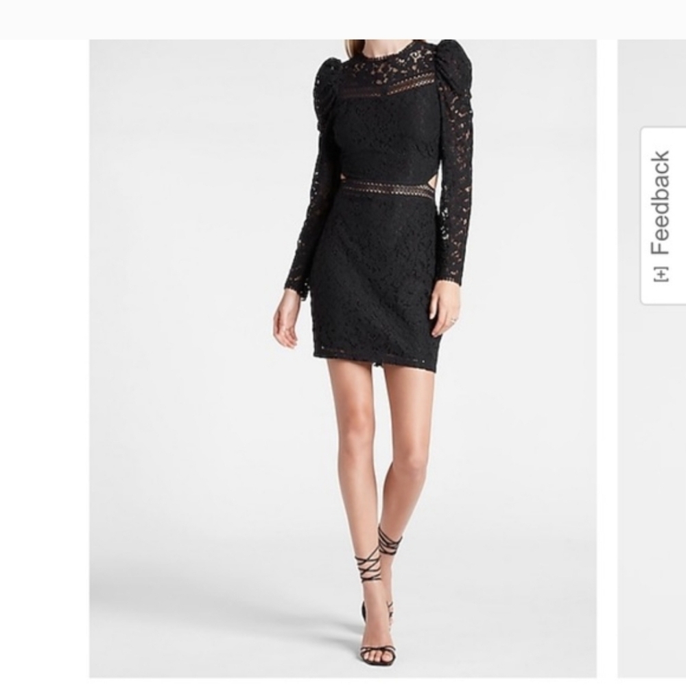 New Express Black Lace Puff Sleeve Dress